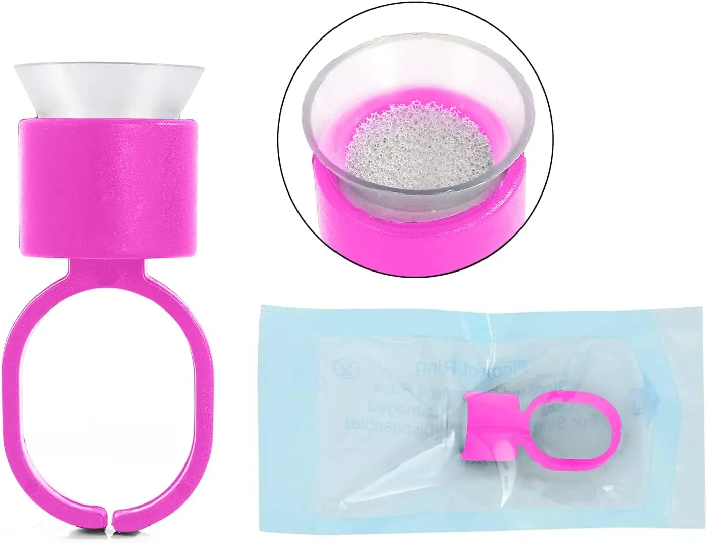 200pcs Microblading Pigment Glue Rings with Sponge Ink Cups Caps Permanent Makeup Eyelash Eyebrow Extensions Medium Holder