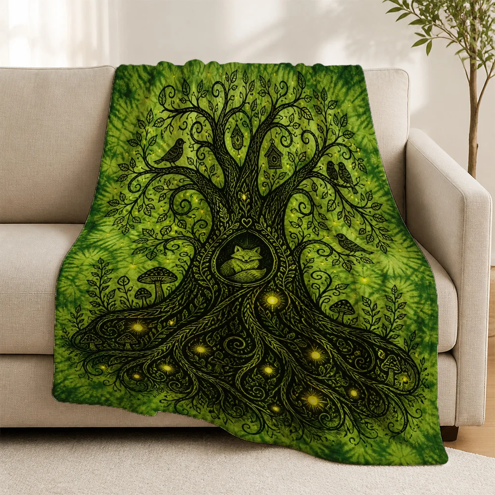 Mystical Tree of Life Blanket Throw Boho Forest Nature Woodland Cottagecore Sofa Decor Cozy Plush Tapestry Bohemian Gift Idea