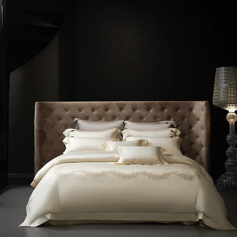 

Luxury Embroidery Bedding Set 800TC Lyocell Cotton Soft Silky Cool Feeling Duvet Cover Flat/Fitted Bed Sheet Pillowcases 4Pcs