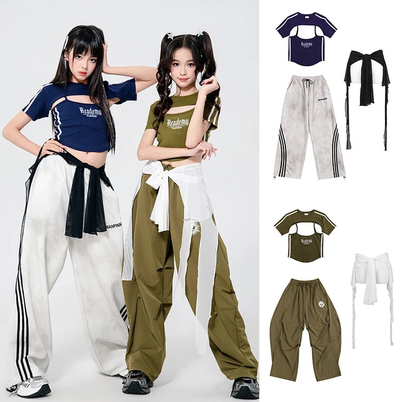 

Hip Hop K-pop Crop Top Cargo Pants Children Street Dance Outfit Kids Streetwear Costumes Girl Group Jazz Clothes Sets XH2646