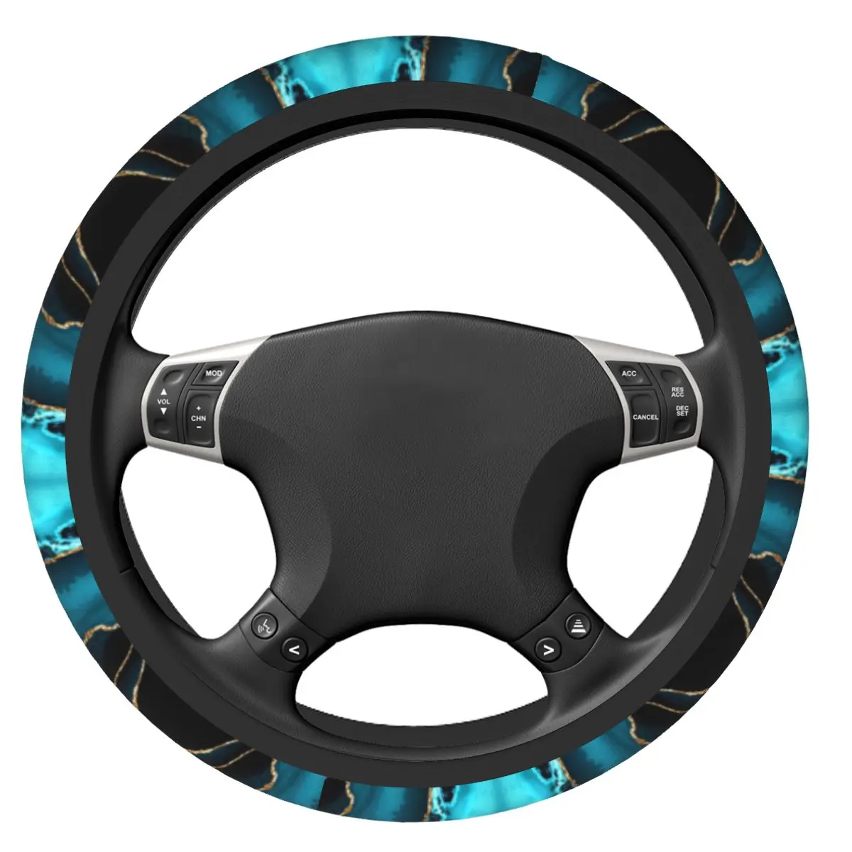 Teal Blue And Gold Hues Marble Agate Steering Wheel Cover Custom Auto Car Steering Wheel Protector Fit for Sedan Car Accessories