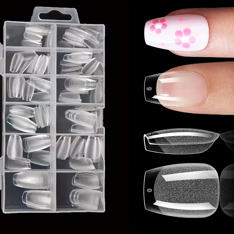 Uñas Postizas Ultra Cortas Tipo Ataúd: 120 Piezas de Uñas Postizas Transparentes de Gel, 12 Tamaños Diferentes, Cobertura Completa, Acrílicas Preformadas, para Extensión de Uñas, Manicura Casera