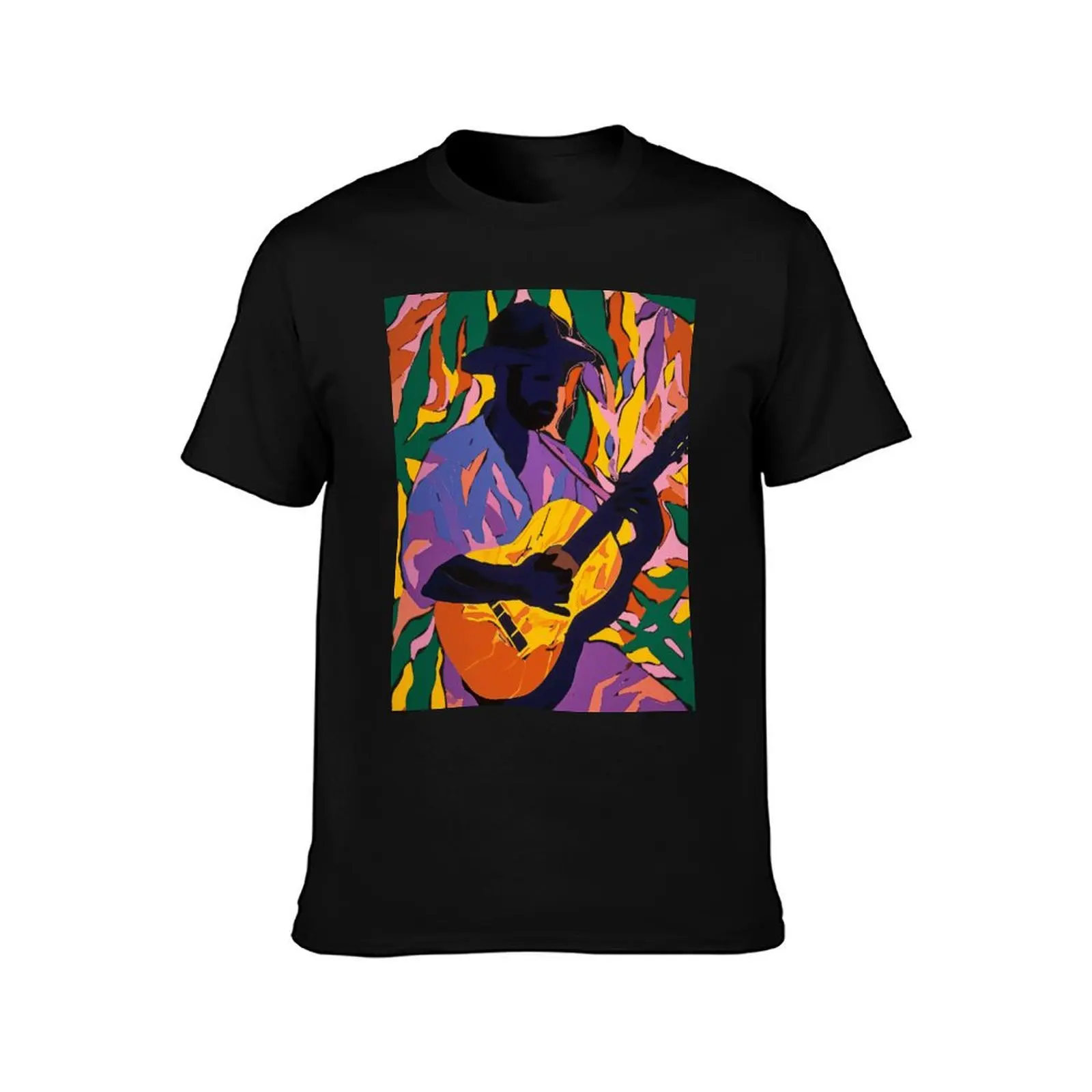 Henri Matisse Style Jazz Musician Warming Up, Colorful Linocut Linoprint Exotic Vivid Colors T-Shirt