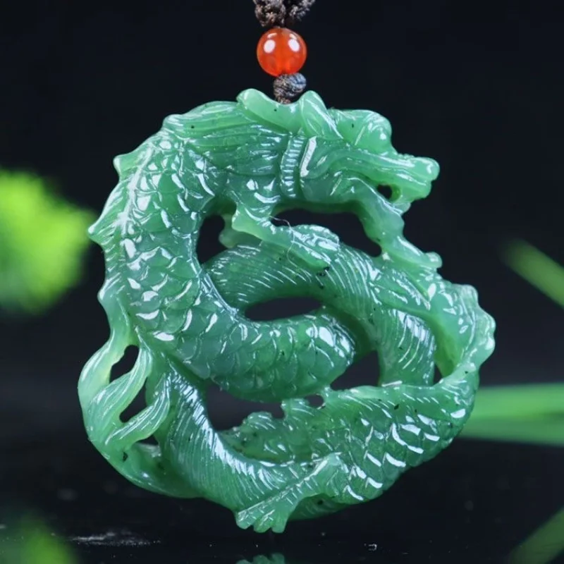 

Hetian , bright green hollow-out pendant, jade car hanging ornament