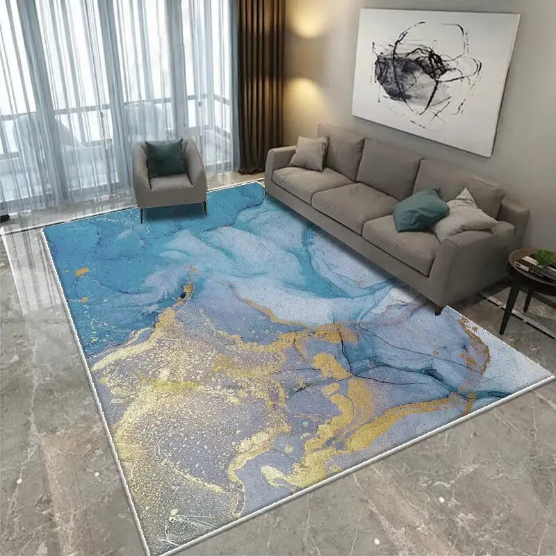 Modern CARPET FOR LIVE ROOM Non-slip Home Decoration Luxury Light Luxury Golden Blue Area Rug Washable Parlor Mat Bedside Room