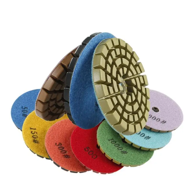 7PCS 4Inch Floor Polishing Pads 100mm Diamond Polishing Pads Wet Restoration Grinding Disc Sanding Concrete Floor Polishing Pad