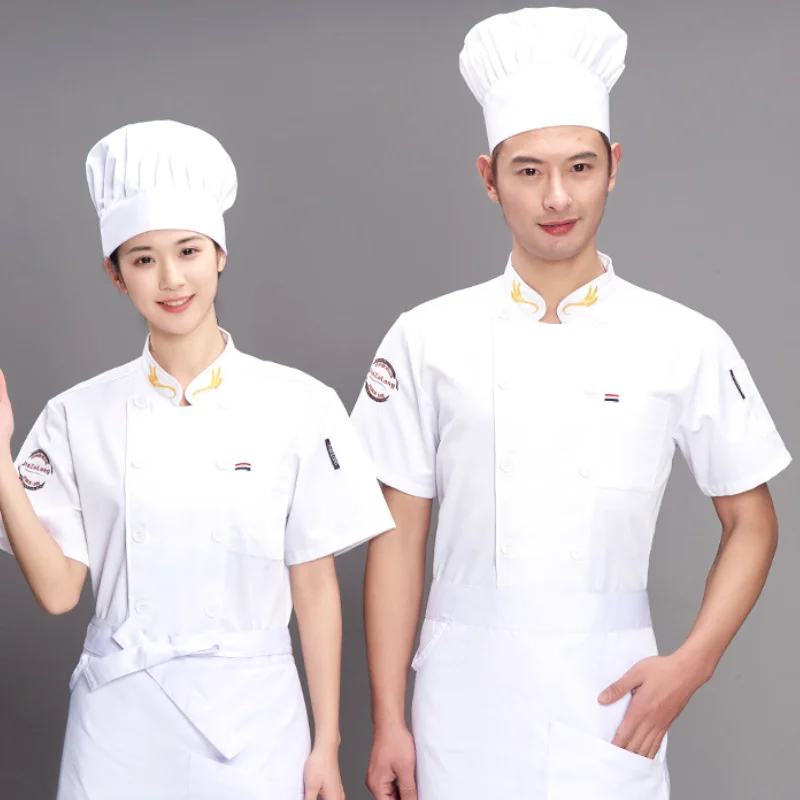 Veste de Chef unisexe à Double boutonnage, haut de Chef léger à manches courtes pour femmes et hommes, uniforme de Chef avec coutures colorées, chapeau tablier