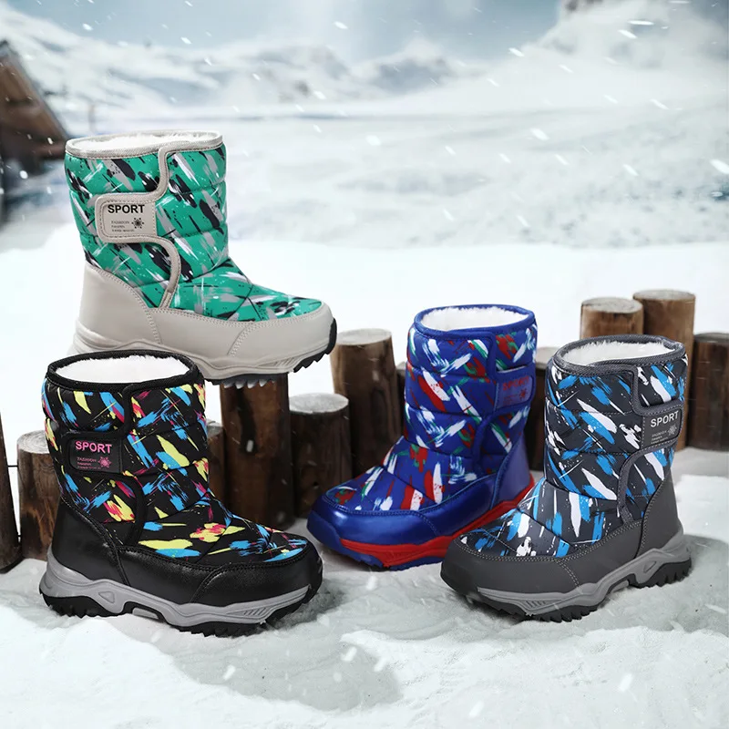 New Arrival Winter Children Shoes Plush Waterproof Fabric Non-Slip Boys Girls Rubber Sole Snow Boots Fashion Warm Outdoor Boots.