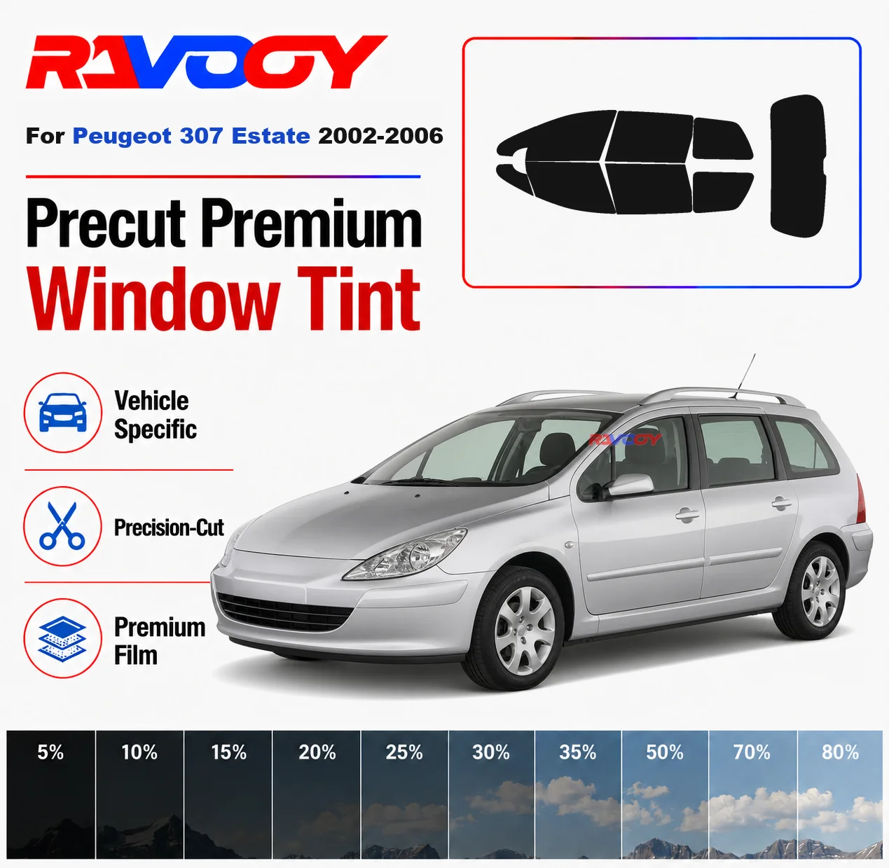 

Premium Precut Window Tint Kit Front Rear Windows Rear Windshield For Peugeot 307 Estate 2002-2006 Car Solar Nano Ceramic Film