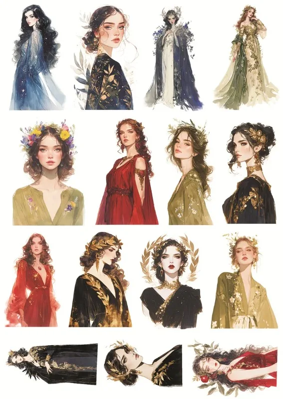 Watercolor Beauty Sister Ancient Greek Goddess Stickers DIY Scrapbook Diary Happy Project Decoration  Album INS Style Stationery