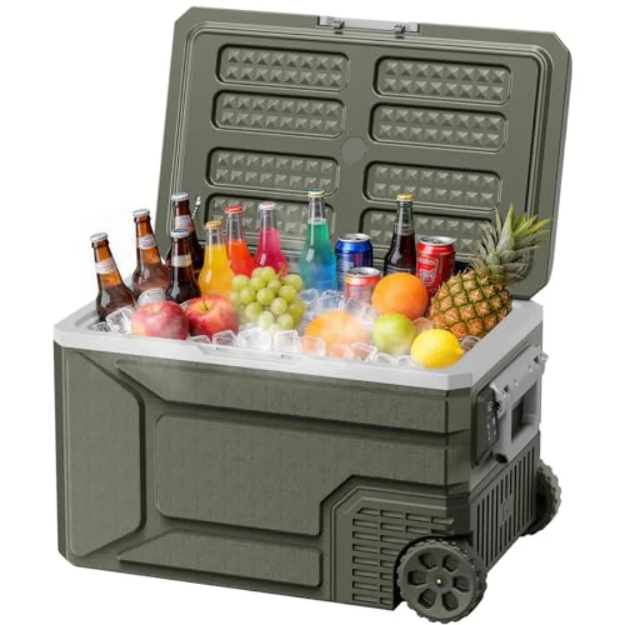 

Car Fridge 68QT Green Compressor Cooler: 12V/24V DC 100-240V AC, -468, Portable with Wheels Handle for Travel, Camping, Truck