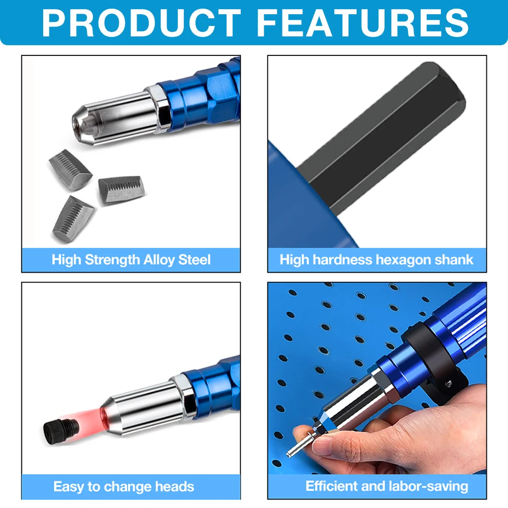 Electric Rivet Gun 2.4mm-4.8mm Portable Rivet Nut Gun Drill Adapter Home Plug-in Riveting Tool Wireless Rivet Nail Bit Tools Kit view 6