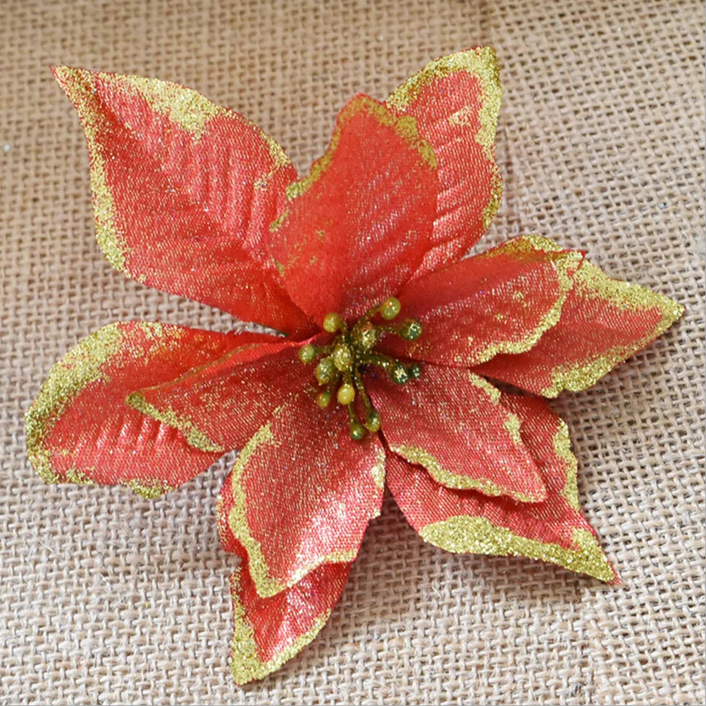 

8pcs 13Cm Glitter Artificial Christmas Flowers Wedding Decorative Xmas Tree Wreaths Ornament Red Festive Baubles Hotel