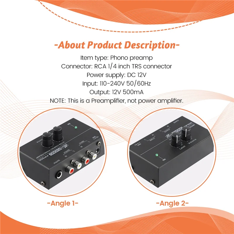 -Y65A Ultra-Compact Phono Preamp PP500 With Bass Treble Balance Volume Adjustment Pre-Amp Turntable Preamplificador US Plug