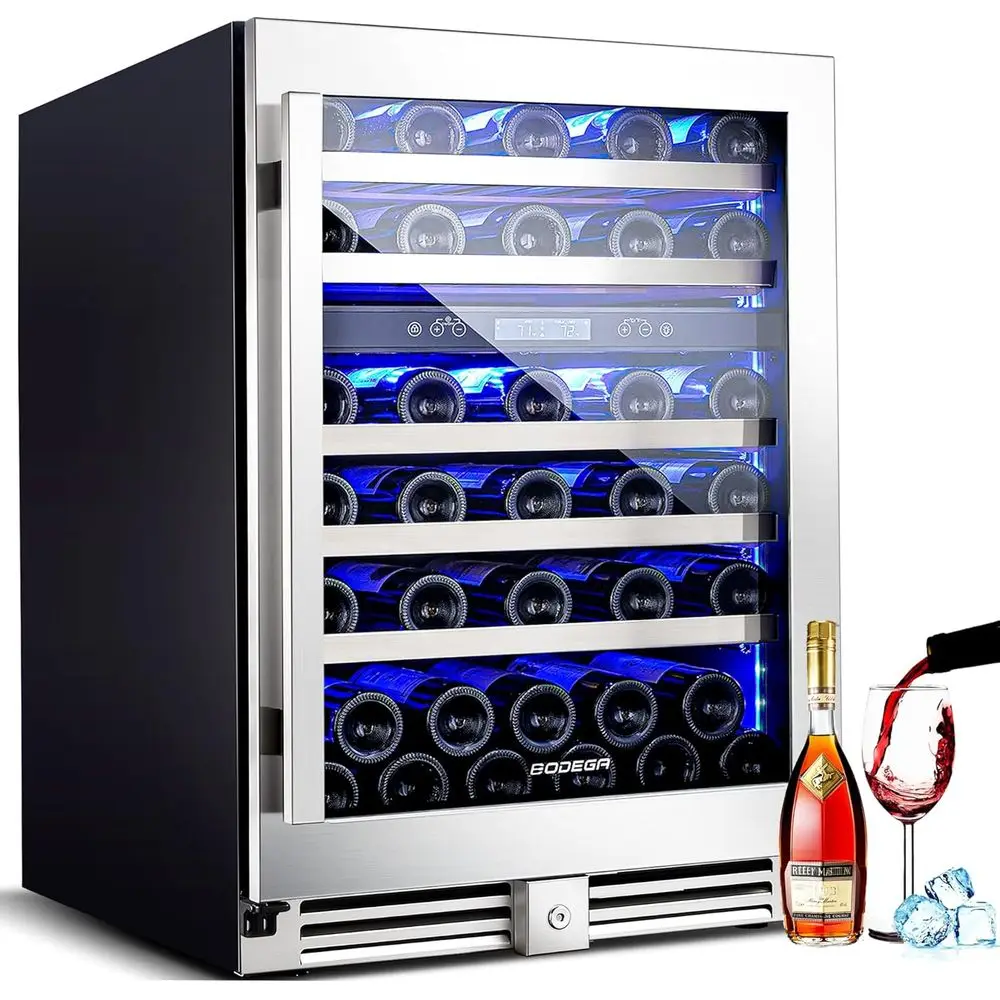 

24 Dual-Zone 56-Bottle Wine Cooler, Built-In/Freestanding, Quiet Cooling for Red, White & Sparkling Wines