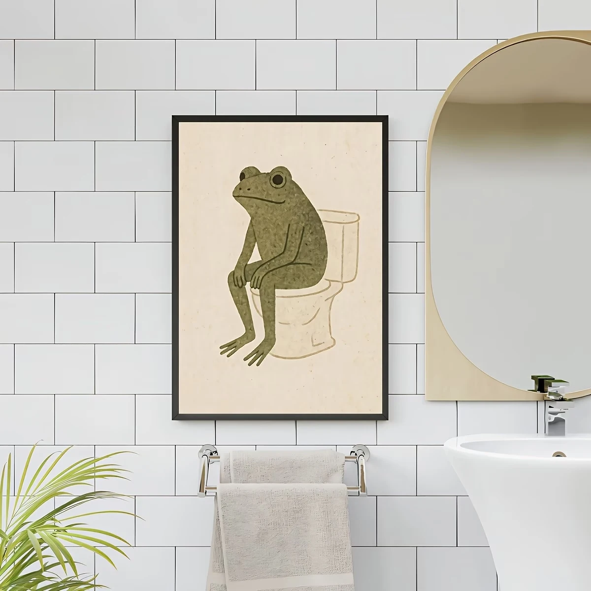Retro There Is A Frog On The Toilet Funny Wall Art Print Canvas Painting Poster Picture For Bedroom,Living Room Home Decor image 2