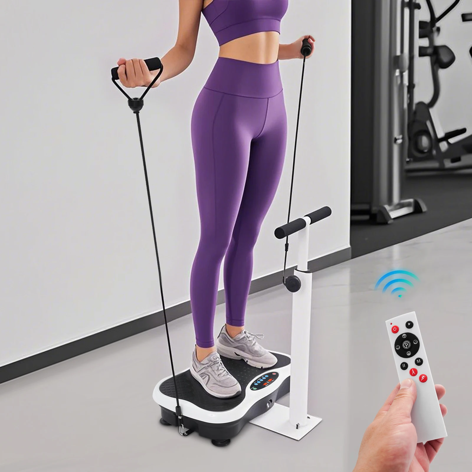 

180W Full-Body Workout Vibration Plate Exercise Machine(White) with Handrails, 10 Sports Modes and 2 Resistance Training Bands