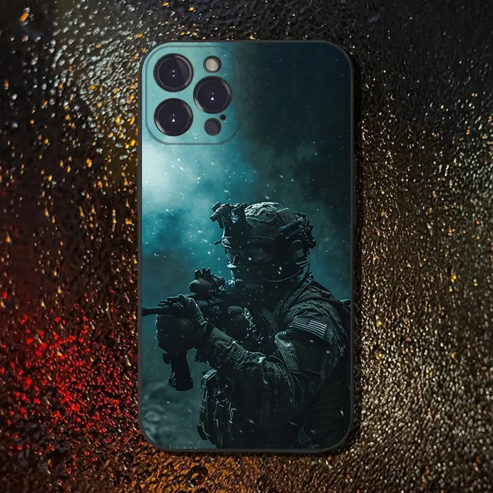 Army Special Forces Phone Case For iPhone 16,15,14,13,12,11 Plus,Pro Max,XS,X,XR,SE,Mini,8,7,Soft Silicone Black Cover