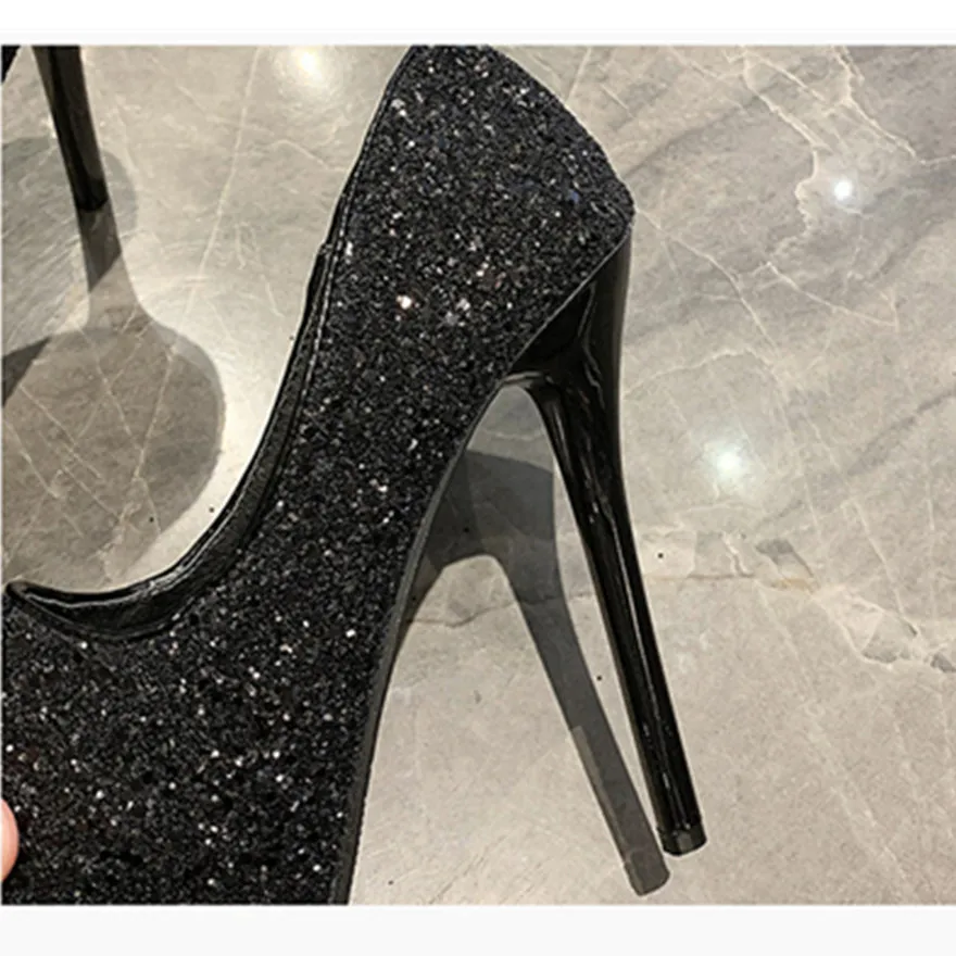 10/12/14cm Super High Heels Women Pumps 2024 Autumn Fashion Sequined Cloth Peep Toe Shoes Black Platform Sexy Ladies Party Dress