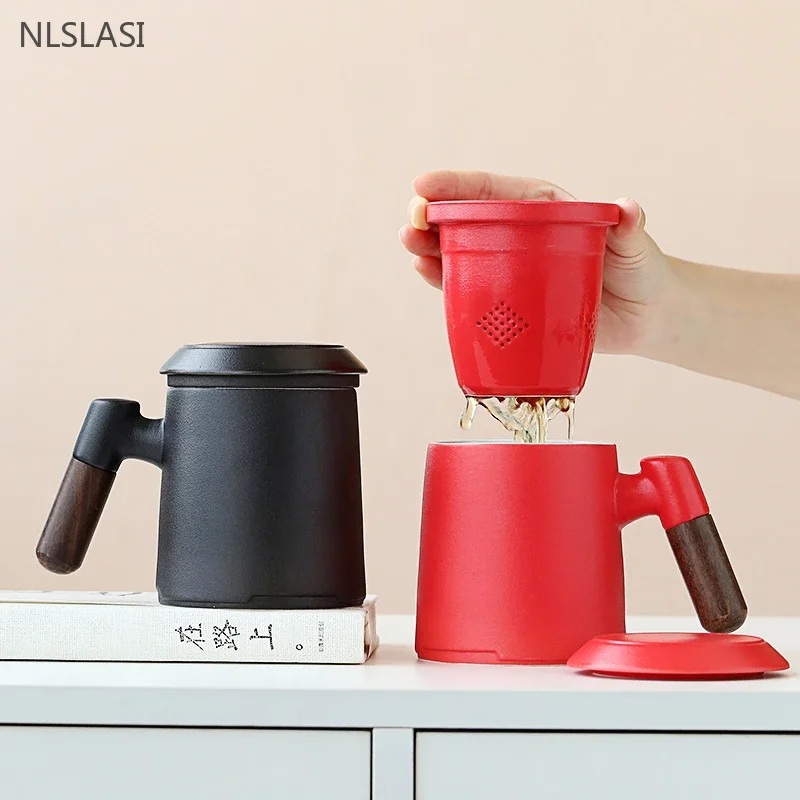 

400ml Custom Japanese Mug with Lid Tea Separation Tea Infuser Home Ceramic Filter Cup Office Teacup Household Drinkware