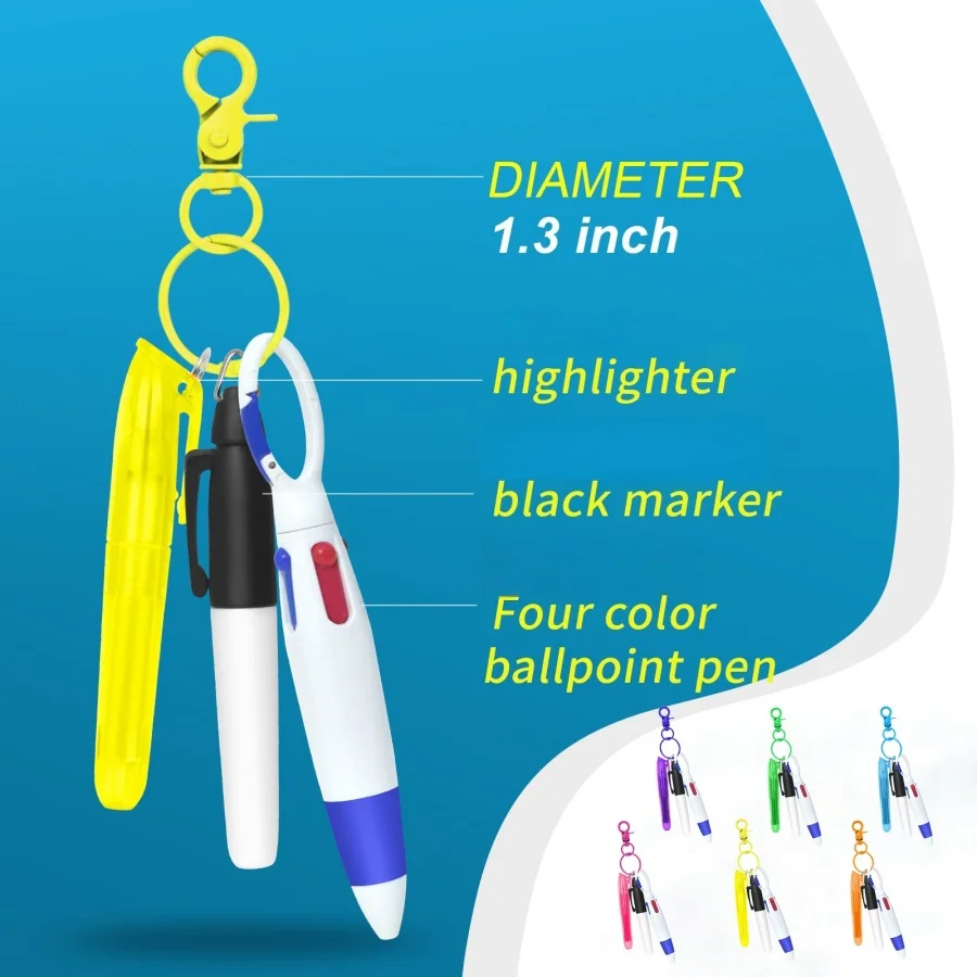 Four-Color Ballpoint Pen, Hiking Pen Set, Portable Pocket Pen, Fluorescent Marker Pen, Gift Pen, Easy to Carry for Outdoor Activities