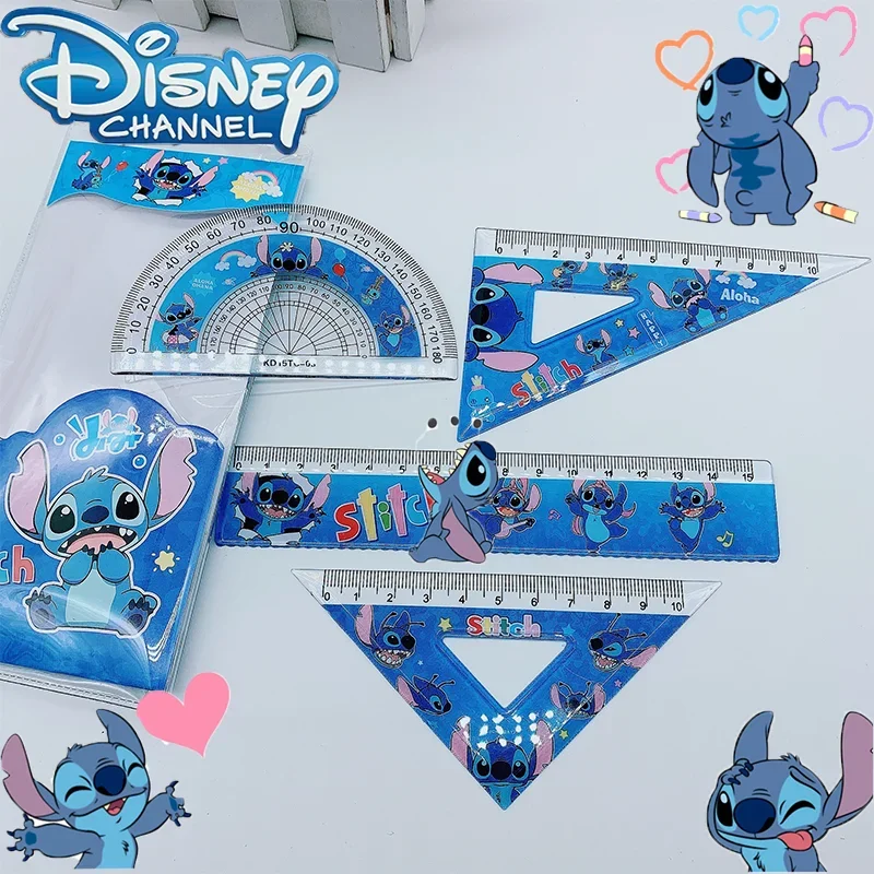 1Set Disney Stitch Creatieve Liniaal Sets Student Studie Briefpapier Linialen Driehoek Gradenboog Schoolbenodigdheden Groothandel Kid Cadeau