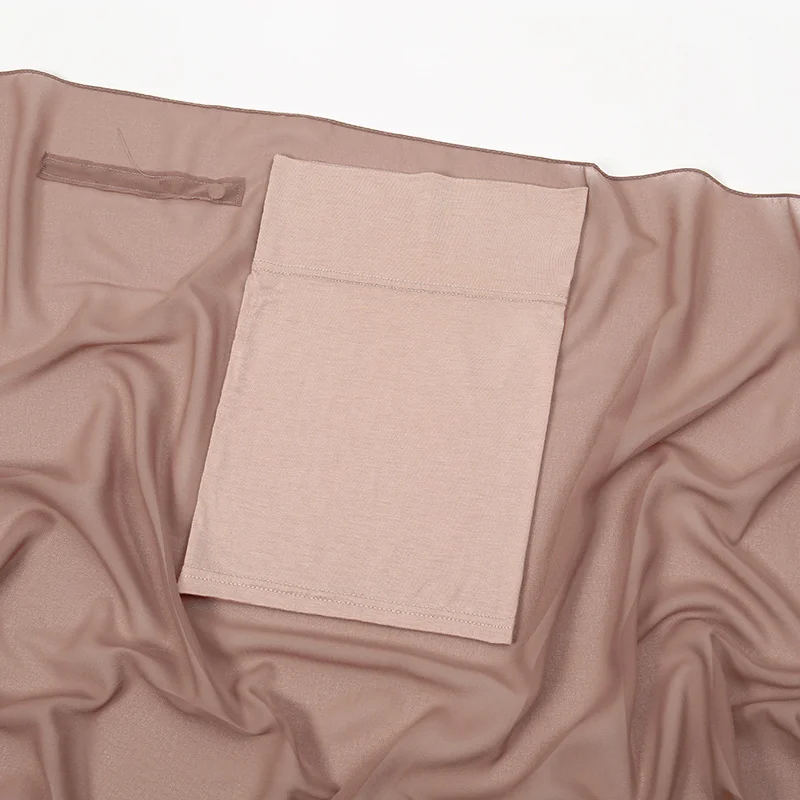 Damen-Hijab-Turban aus Chiffon mit magnetischer Schnalle, einfarbig, hochwertiges Chiffon-Kopftuch, islamischer Instant-Hijab – Detail 7