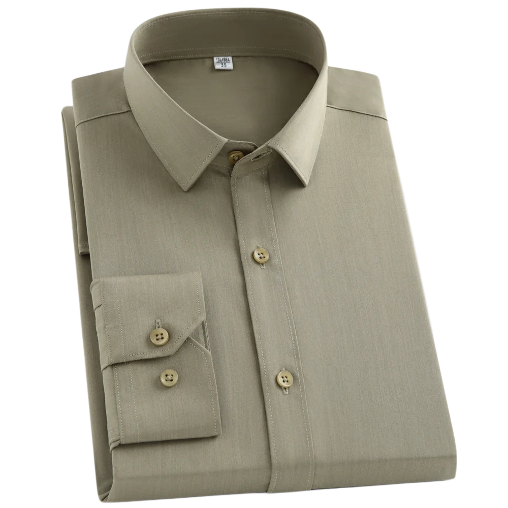 

Stretchy Men's Long Sleeve Iron-Free Dress Shirts - Wrinkle-Free, Breathable Bamboo Fiber, Classic Fit, All-Season Fashion Wear