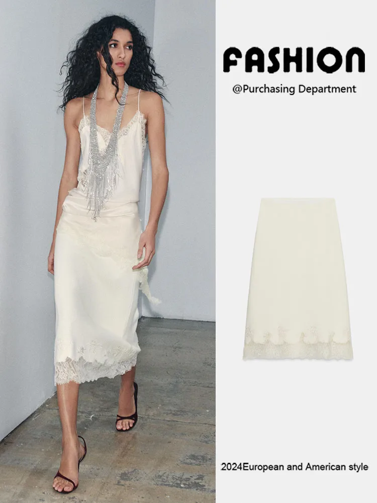 

Winter 2025 New Women's Faionable Knitted Lace Midi Skirt Pearl Embellied Ele Aosphere Ladies' Ethnic Costume Stage...