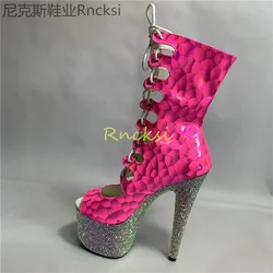 20cm Women's boots Joker stiletto boots waterproof platform Europe and the United States sole diamond super high heels low tube