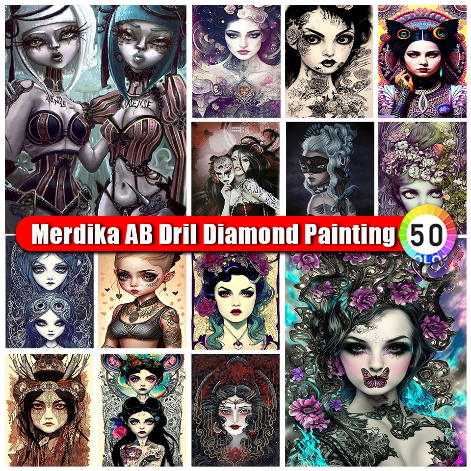 

Merdika Zipper Bag AB Diamond Painting Girl Cross Stitch Diamond Mosaic Halloween Picture Rhinestones Embroidery Handmade Art