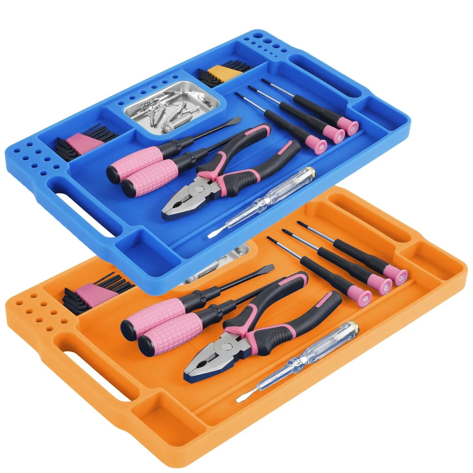 

Silicone Tool Tray Collapsible Car Carpenters Tool Holder with Magnetic Small Parts Tray Non-Slip Mechanics Tool Organizer Tray