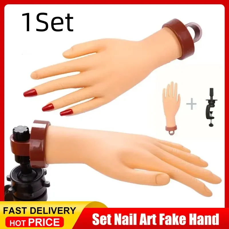 

1Set Nail Art Fake Hand Flexible Soft Adjustable Plastic Finger Practice Prosthetic Model Manicure Training Display Tool