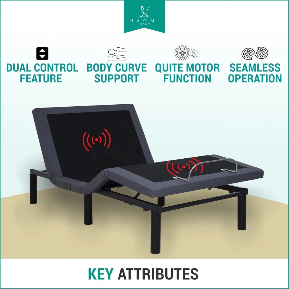 إطار سرير مزدوج الحجم قابل للتعديل مع دعم قطني، إمالة الرأس والقدم، تدليك الظهر والساق، منافذ USB، ميزات سرير التدليك #4
