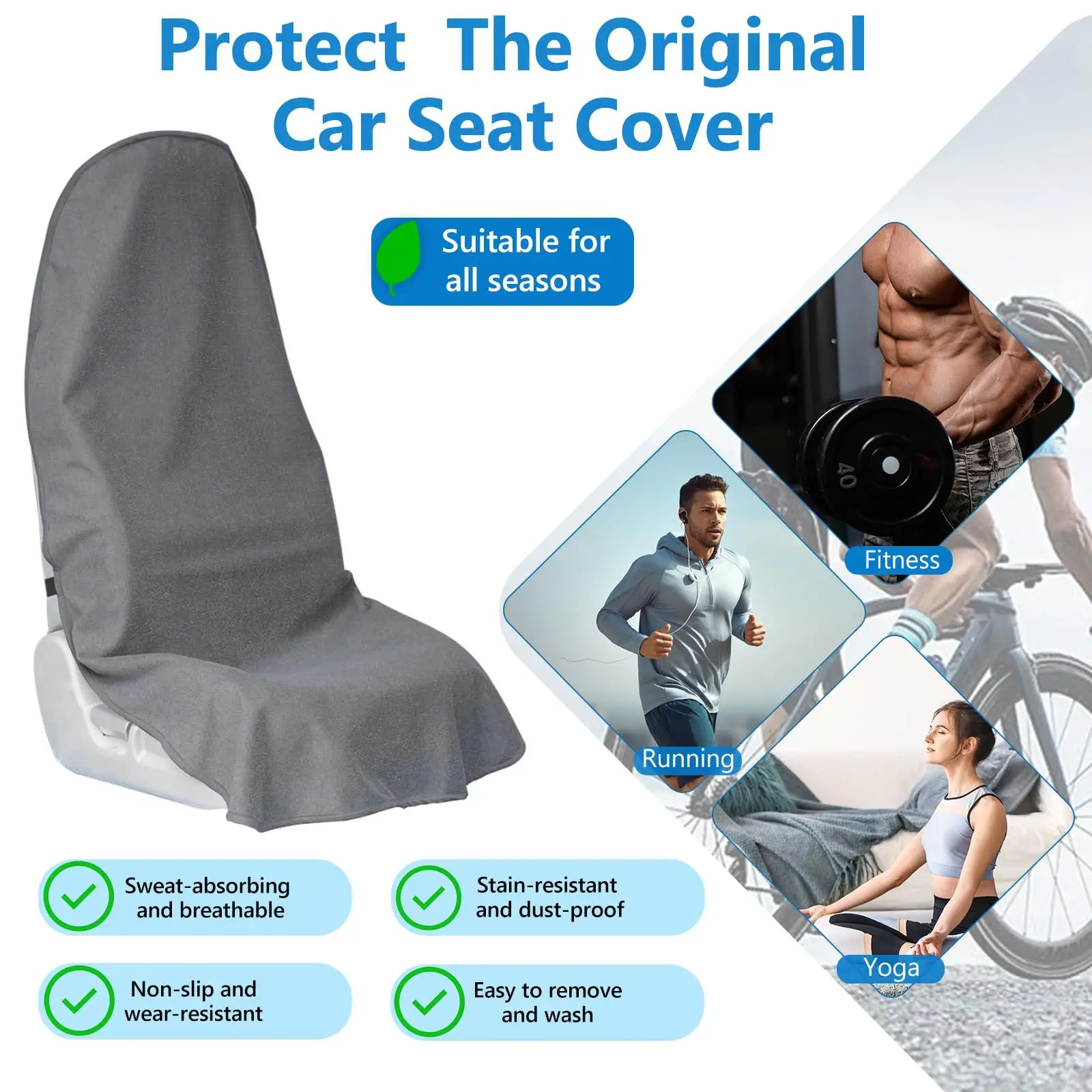 Waterproof Sweat Towel Car Seat Cover for Post Gym Workout Running Swimming Beach and Hiking Universal Fit Anti Slip Bucket Seat