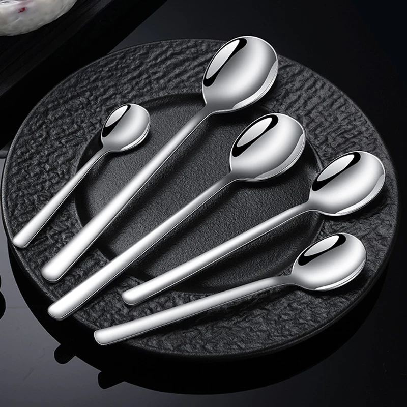 OUKEAI 18/8 Stainless Steel Spoon Household Tableware Korean Style Eating Spoon