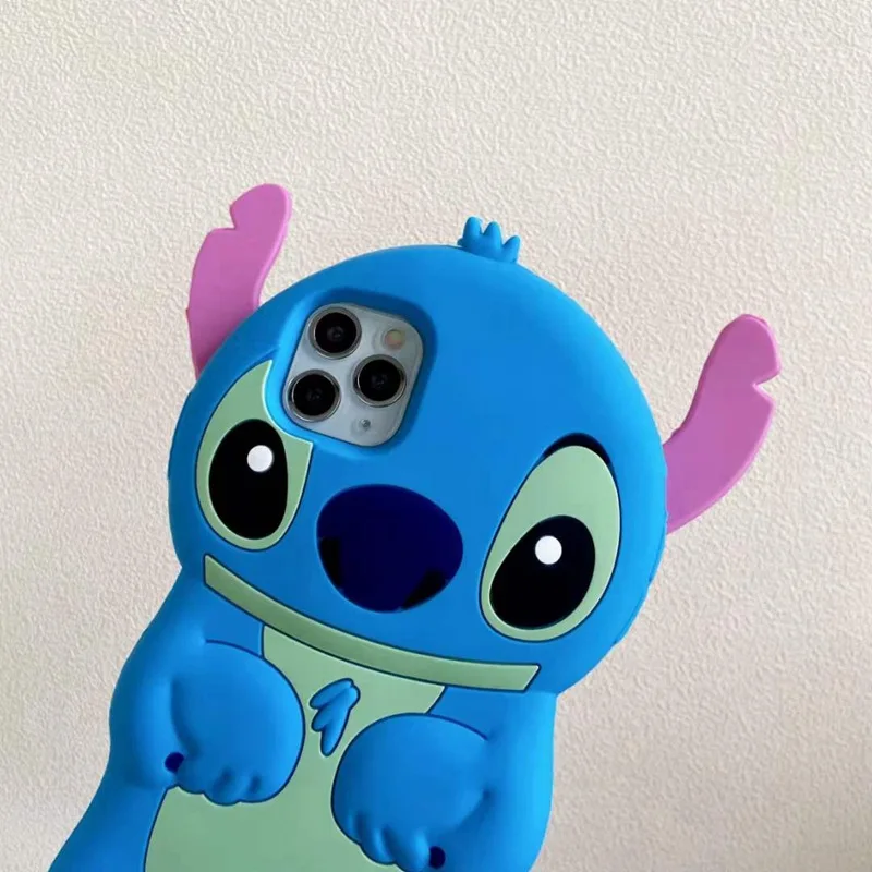 Cute 3D Cartoon Stitch Phone Case for iPhone 15 11 14 13 12 11 Kawaii Cartoon Anti-drop Shockproof Silicon Soft Cover