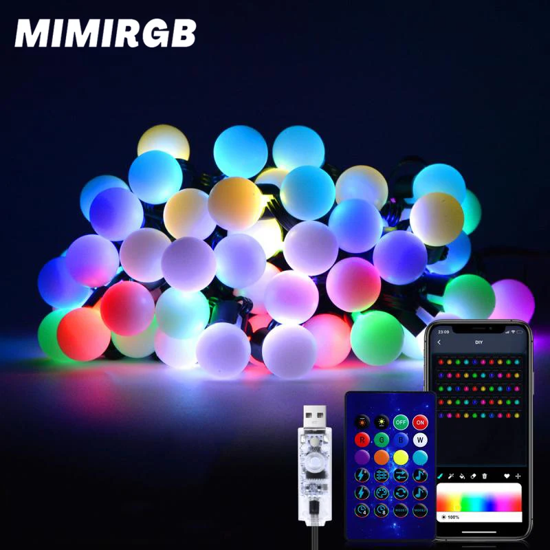 

USB Bluetooth LED Garland Smart Garden String Light Colorful RGBIC Round Garland Light APP Fairy Lights for Outdoor Garden Decor