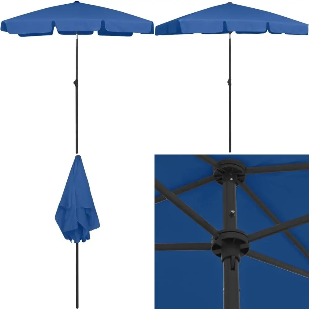 

medium tilt-able azure blue polyester beach parasol for outdoor living, ideal for sunshades and outdoor umbrellas, model 314726