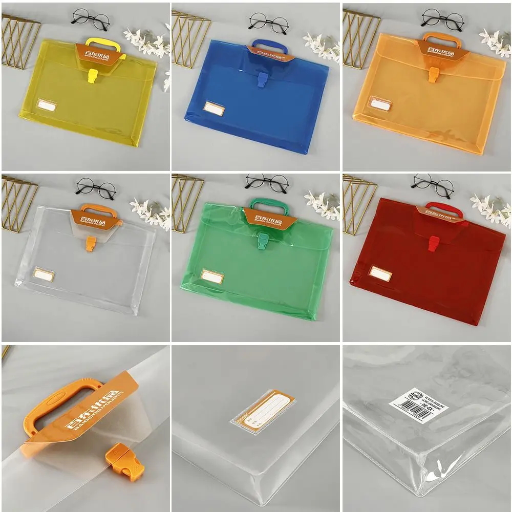 

New PVC File Folder Large Capacity Translucent Hand-held Document Bag School Supplies Waterproof Office Briefcase