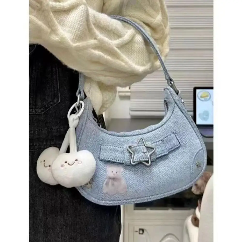 Iskybob Frauen y2k Tasche Vintage Umhängetasche Star Handtaschen für Frauen Denim Y2K Mädchen Damen Geldbörse Tasche Hobos coole Achsel Tasche