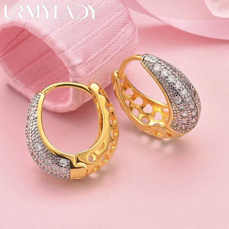URMYLADY 925 Sterling Silver Elegant Full Zircon Clip Earrings For Women Luxury Wedding Engagements Party Fashion Charm Jewelry