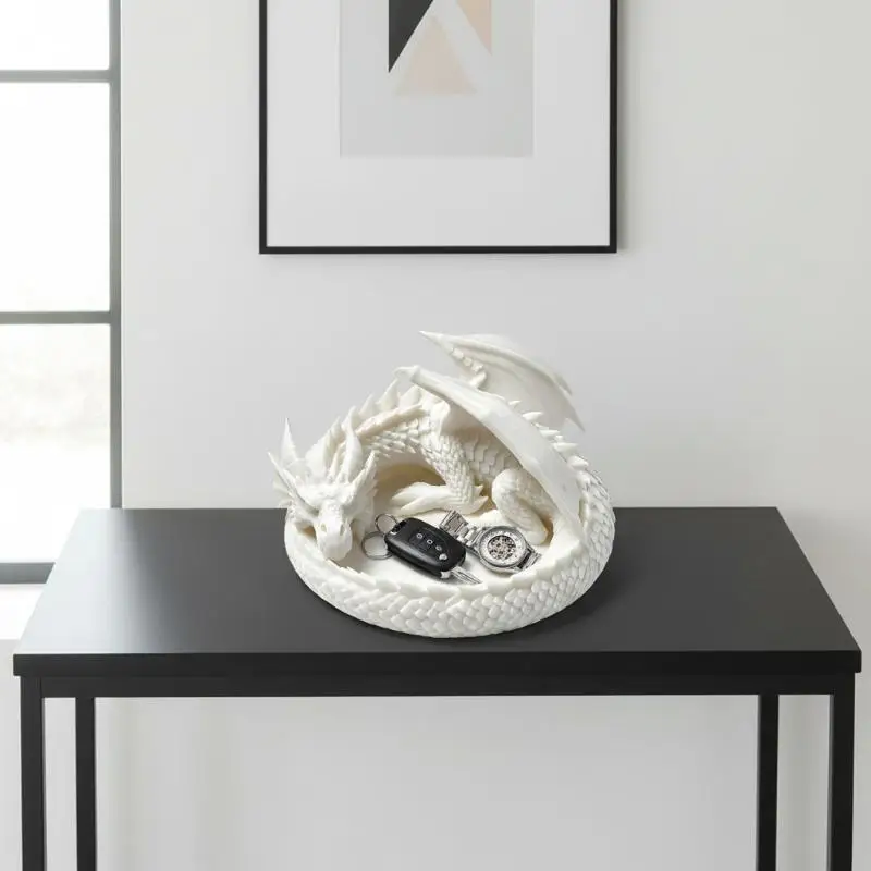 3D Printed Dragon Shaped Trinket Storage Tray Lightweight Resin Desktop Organizer for Ring Earring Dorm Room Teen Decor