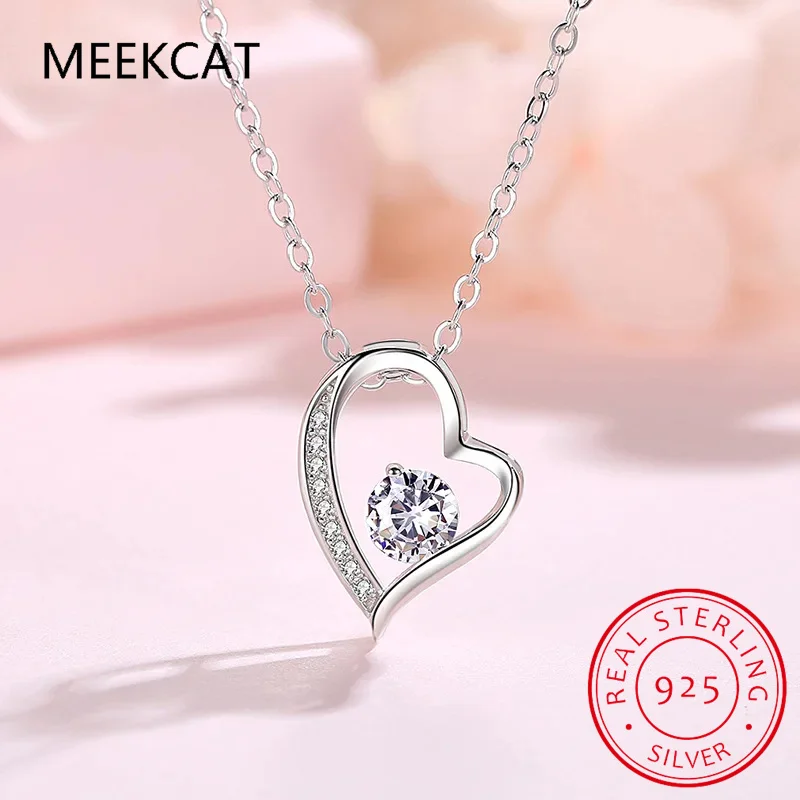  1CT Moissanite Forever Love Heart Necklace Lab Diamond 925 Sterling Silver Necklace Choker for Women Valentine's Day Gift