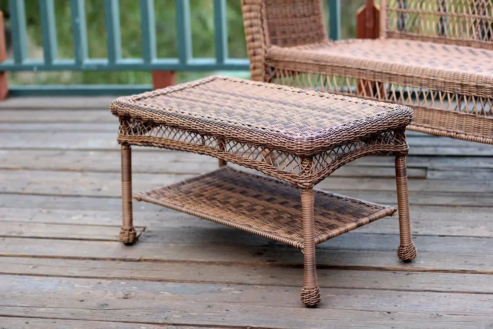 Wicker Resina Outdoor Patio Coffee Table em mel, All-Weather