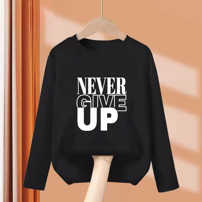 Langarm-T-Shirt mit Aufdruck 'Never Give Up' Lustige T-Shirts für Kinder Jungen Mädchen Sommer Frühling Lässiges Oberteil