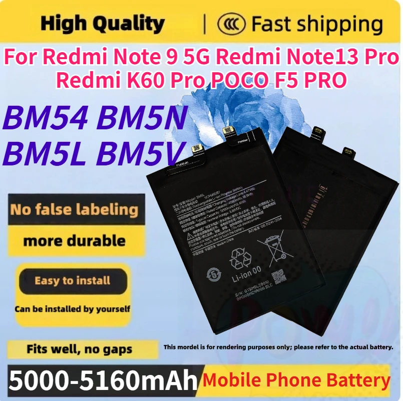 Brand New BM54 BM5N BM5L BM5V Mobile Phone Battery For Redmi Note 9 5G Redmi Note13 Pro Redmi K60 Pro POCO F5 PRO Phone Battery