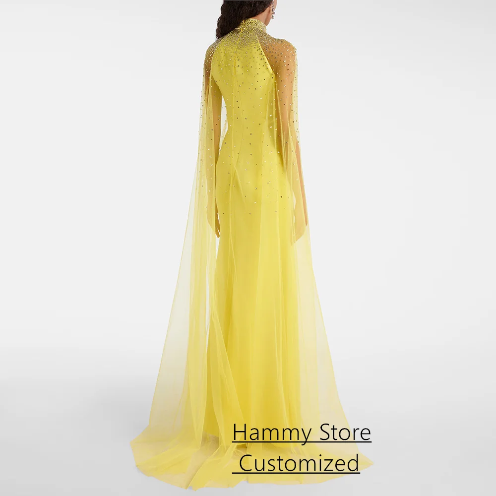 Vestido de noche árabe saudita de moda personalizado cuello alto capa de tul rebordear vestido de fiesta de sirena árabe vestidos de fiesta de baile