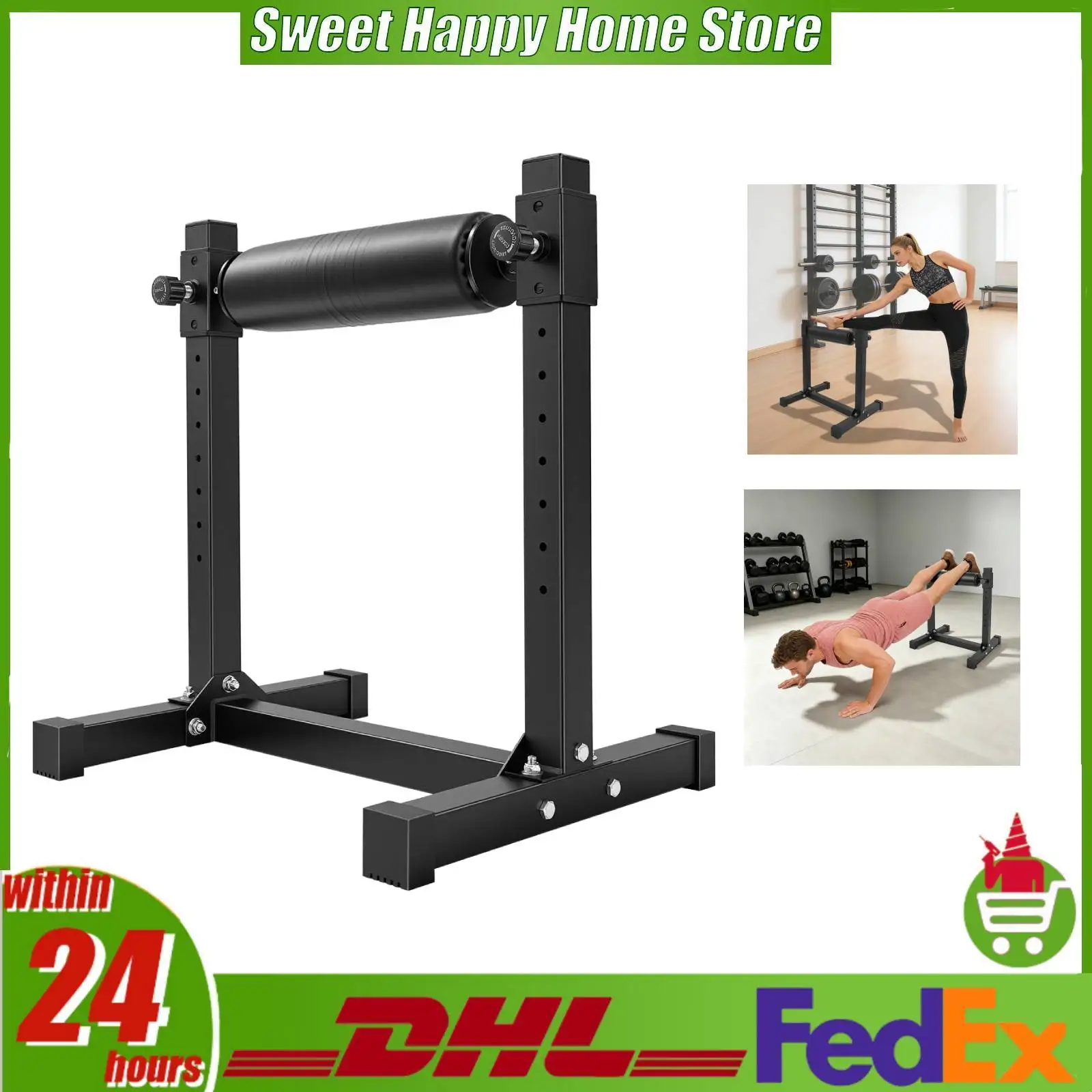 Image of Verstellbarer Split-Squat-Ständer, 440 lbs Tragkraft, H-förmige Basis, 9-stufige Höhenverstellung mit Gummipads für das Beintraining im Home-Gym.