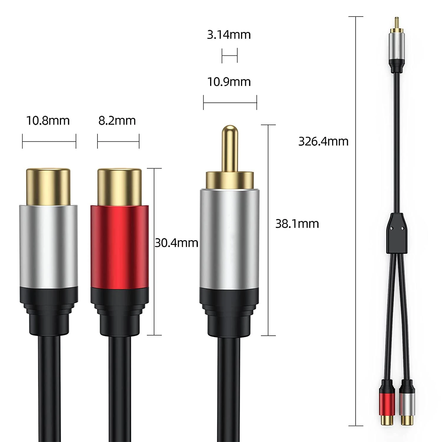 0.3m 1FT RCA Audio Cable 1 Male to 2 Female RCA Y Splitter Adapter Cord Gold Plated Plug for Speaker Amplifier Sound System